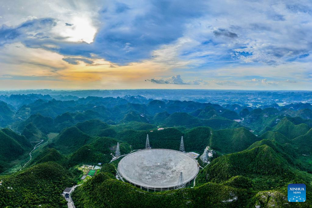 This aerial photo taken on Aug. 24, 2022 shows China's Five-hundred-meter Aperture Spherical Radio Telescope (FAST) in southwest China's Guizhou Province. (Xinhua/Ou Dongqu)