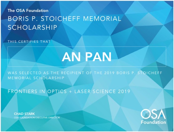 Chinese PhD Candidate Awarded OSA Boris P. Stoicheff Memorial Scholarship for the First Time