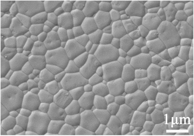 SEM image of HIP-treated Y2O3 ceramic sample with a presintering temperature at 1350°C