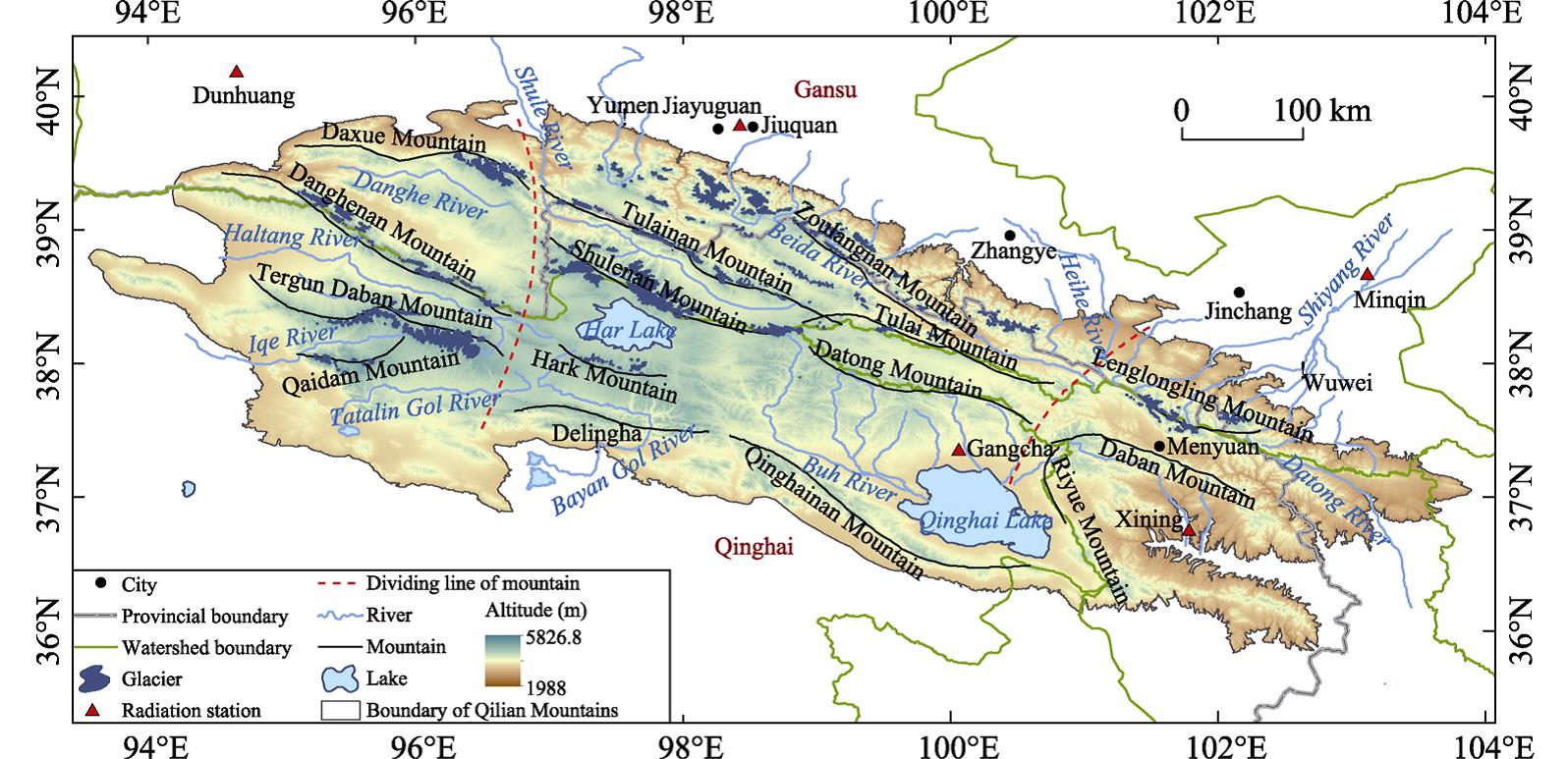 Distribution of glaciers in the Qilian Mountains.jpg