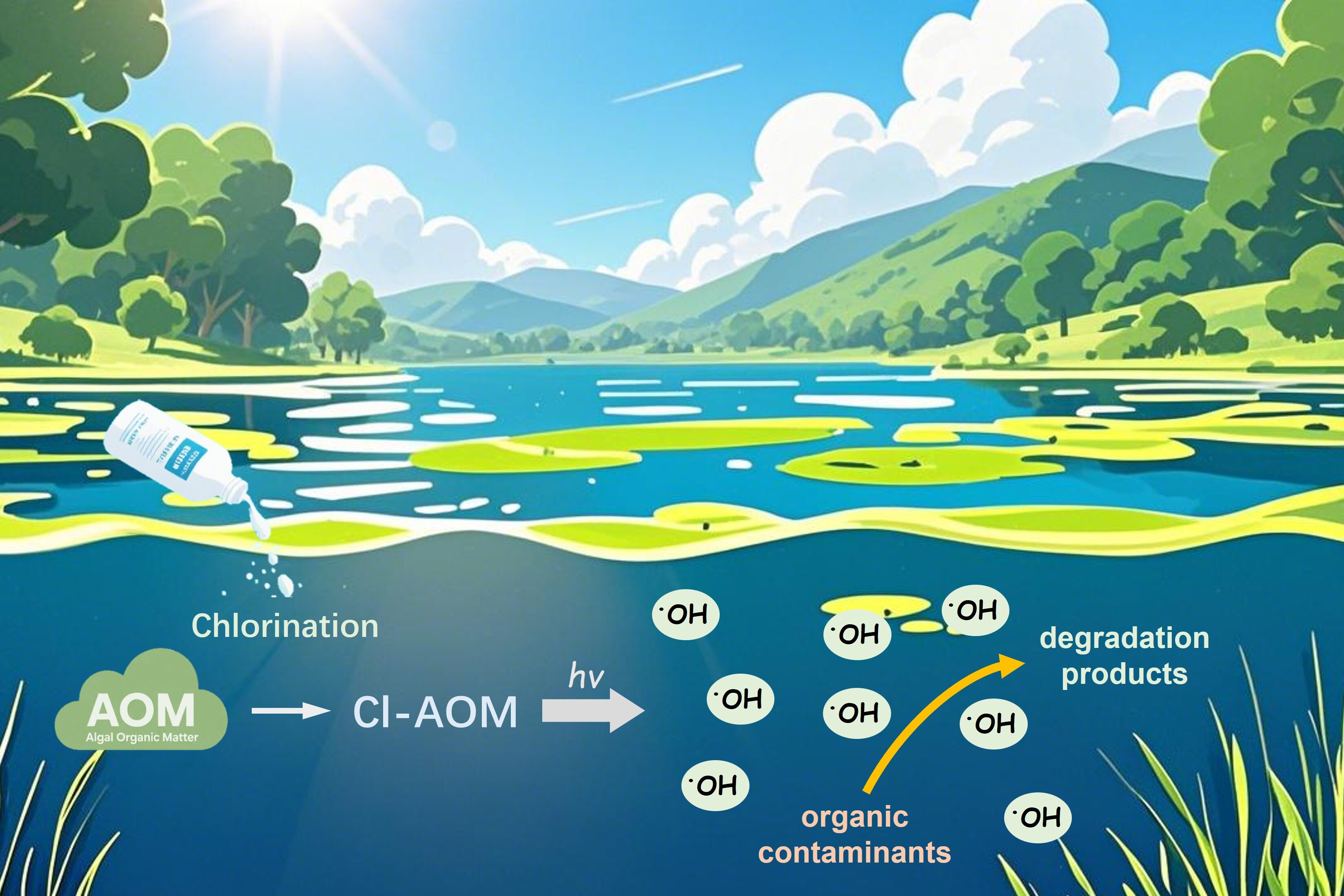 Chlorinated Algal Organic Matter Drives Enhanced Photochemical •OH Generation and Pollutant Degradation